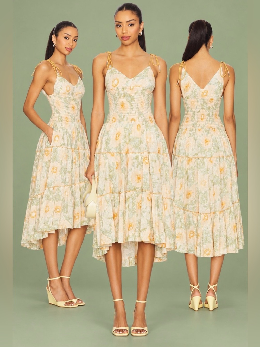 Free People $168 Adriel Floral Tie Strap Tiered Midi Dress XL NWT
